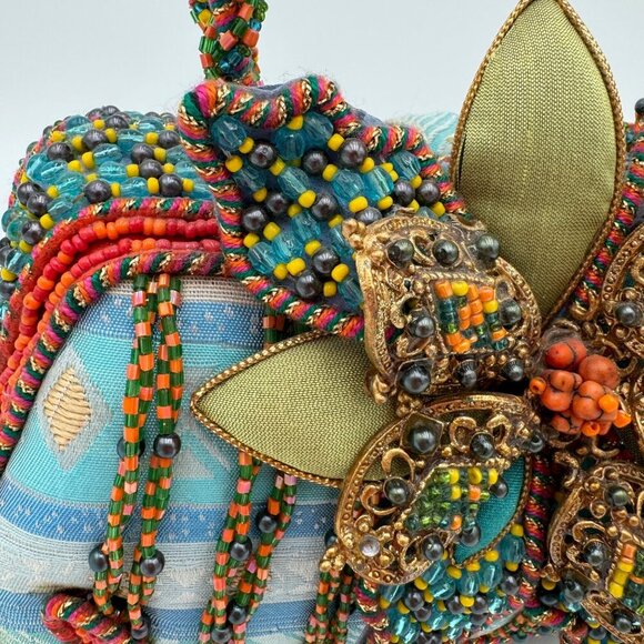 Mary Frances floral motif beaded bag teal orange green *read* - Picture 3 of 16